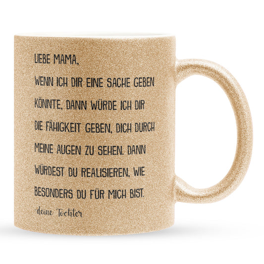 22Feels® Mama Geschenk von Tochter - Glitzertasse mit Spruch (Gold, 320ml)-Glitzertasse Gold 320ml-22Feels