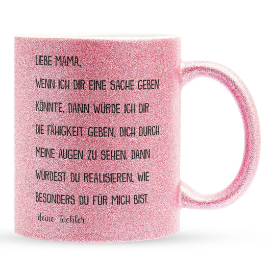 22Feels® Mama Geschenk von Tochter - Glitzertasse mit Spruch (Pink, 320ml)-Glitzertasse Pink 320ml-22Feels