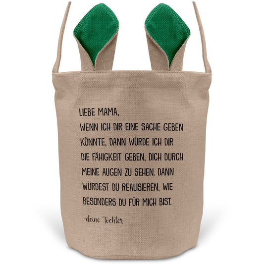 22Feels® Mama Osterkorb von Tochter Mutter mit Henkel Ostergeschenk Tragetasche Ostern Deko Osternest Körbchen Hasenohren (Beige/Grün)-Ostern Tragetasche-22Feels