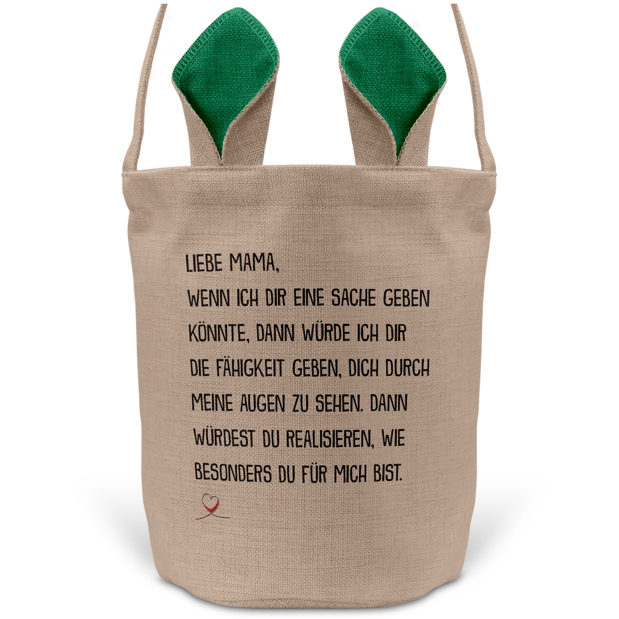 22Feels® Mama Osterkorb Mutter mit Henkel Ostergeschenk Tragetasche Ostern Deko Osternest Körbchen Hasenohren (Beige/Grün)-Ostern Tragetasche-22Feels