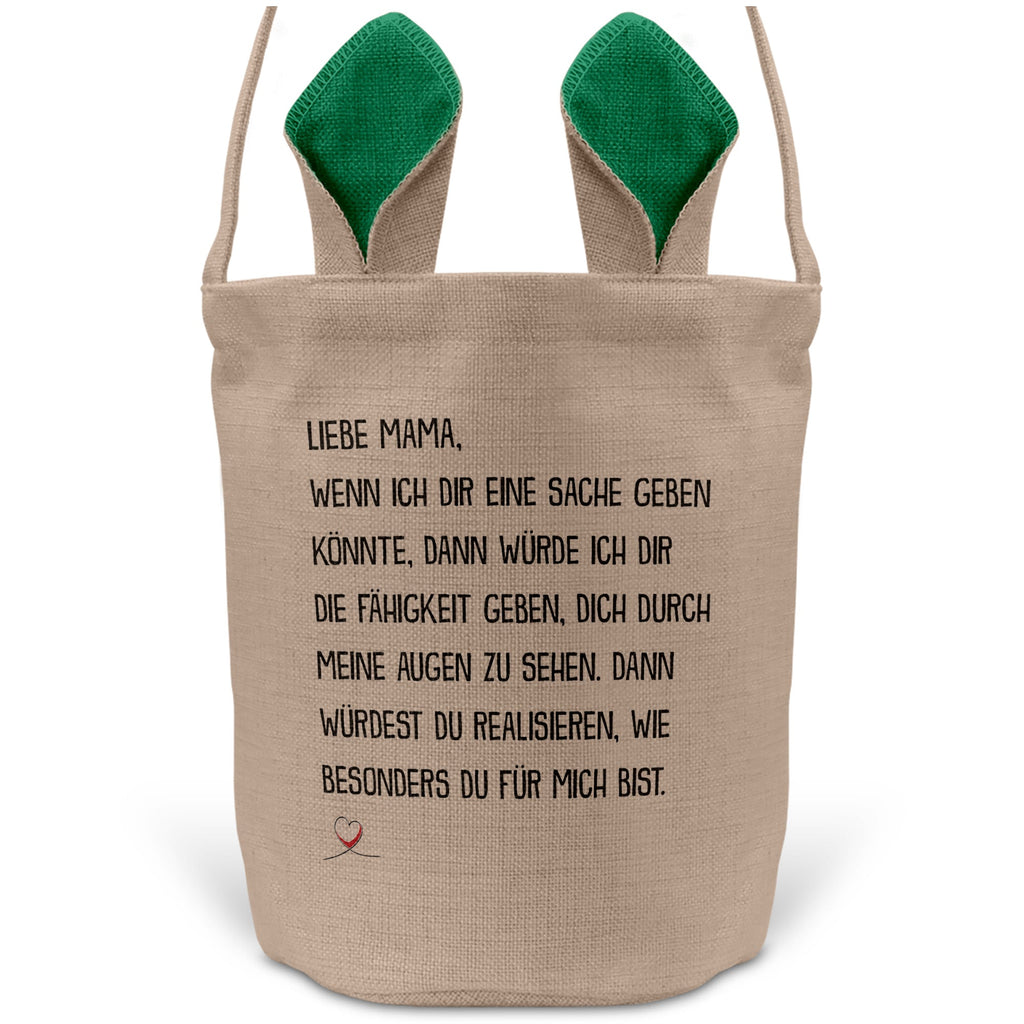 22Feels® Mama Osterkorb Mutter mit Henkel Ostergeschenk Tragetasche Ostern Deko Osternest Körbchen Hasenohren (Beige/Grün)-Ostern Tragetasche-22Feels