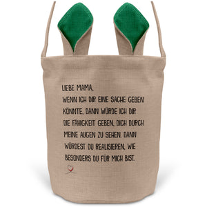 22Feels® Mama Osterkorb Mutter mit Henkel Ostergeschenk Tragetasche Ostern Deko Osternest Körbchen Hasenohren (Beige/Grün)-Ostern Tragetasche-22Feels