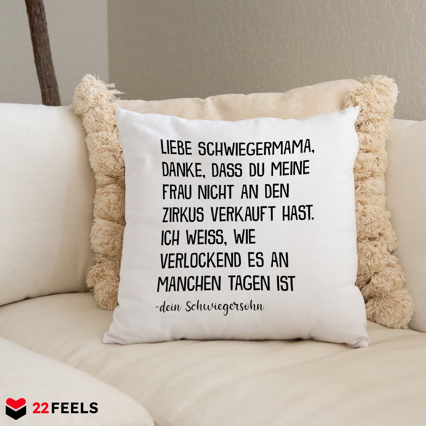 22Feels® Schwiegermutter Geschenk vom Schwiegersohn bzw. Bräutigam - Kissen mit Spruch (Weiss 40x40cm)-Kissen Weiss 40x40-22Feels
