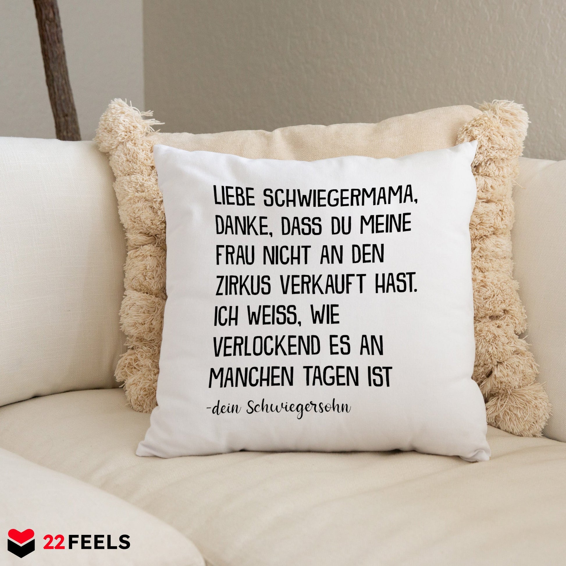 22Feels® Schwiegermutter Geschenk vom Schwiegersohn bzw. Bräutigam - Kissen mit Spruch (Weiss 40x40cm)-Kissen Weiss 40x40-22Feels
