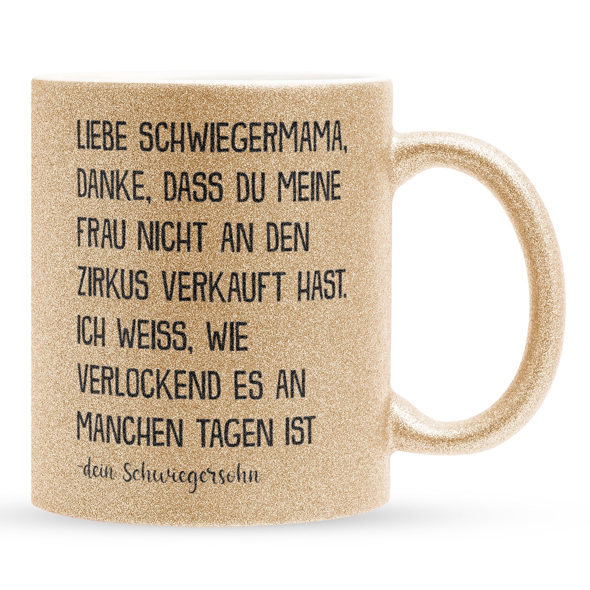 22Feels® Schwiegermutter Geschenk von Schwiegersohn bzw. Bräutigam - Glitzertasse mit Spruch (Gold, 320ml)-Glitzertasse Gold 320ml-22Feels