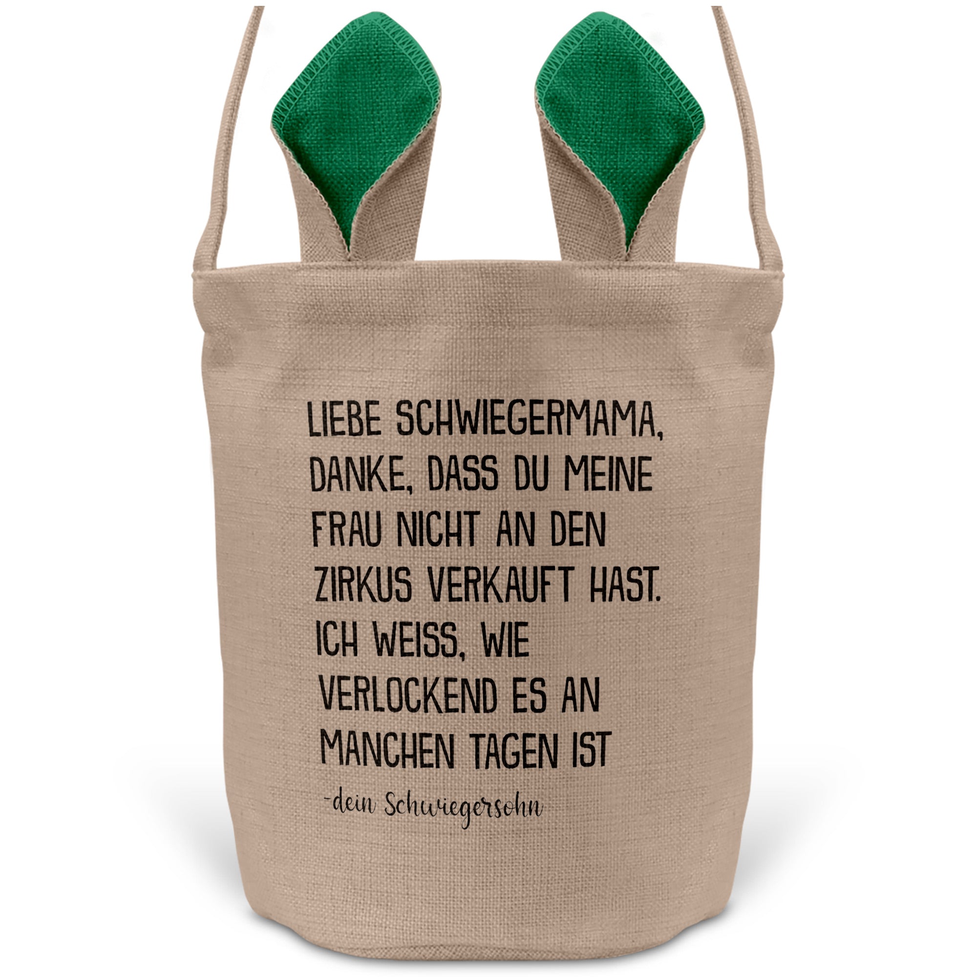 22Feels® Schwiegermama Osterkorb von Schwiegersohn mit Henkel Ostergeschenk Tragetasche Ostern Deko Osternest Körbchen Hasenohren (Beige/Grün)-Ostern Tragetasche-22Feels