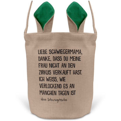22Feels® Schwiegermama Osterkorb von Schwiegersohn mit Henkel Ostergeschenk Tragetasche Ostern Deko Osternest Körbchen Hasenohren (Beige/Grün)-Ostern Tragetasche-22Feels