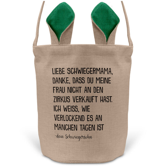 22Feels® Schwiegermama Osterkorb von Schwiegersohn mit Henkel Ostergeschenk Tragetasche Ostern Deko Osternest Körbchen Hasenohren (Beige/Grün)-Ostern Tragetasche-22Feels