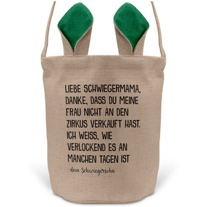 22Feels® Schwiegermama Osterkorb von Schwiegersohn mit Henkel Ostergeschenk Tragetasche Ostern Deko Osternest Körbchen Hasenohren (Beige/Grün)-Ostern Tragetasche-22Feels