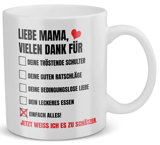 22Feels® Geschenk für Mamas - Tasse mit Spruch: Vielen Dank für Einfach Alles! (Weiss, 320ml)-Weisse Tasse 320ml-22Feels