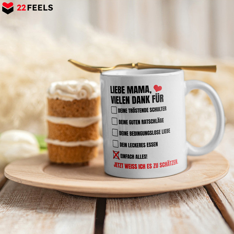 22Feels® Geschenk für Mamas - Tasse mit Spruch: Vielen Dank für Einfach Alles! (Weiss, 320ml)-Weisse Tasse 320ml-22Feels