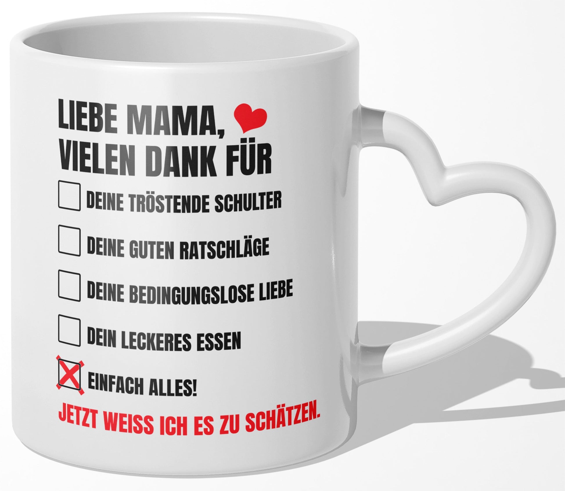 22Feels® Geschenk für Mamas - Tasse mit Spruch: Vielen Dank (Herzhenkel, Weiss, 320ml)-Tasse Weiss Herzhenkel 320ml-22Feels