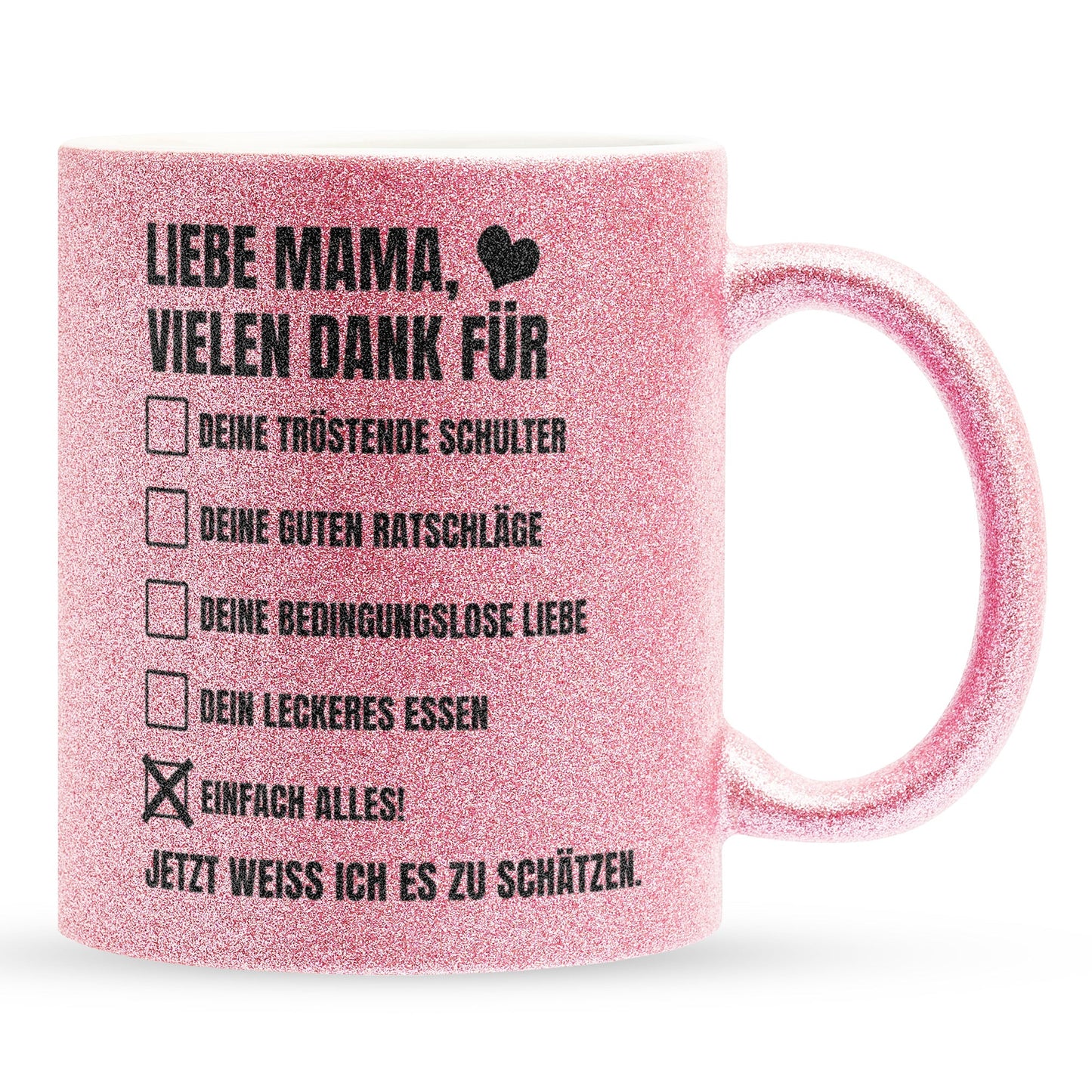 22Feels® Mama Geschenk - Glitzertasse mit Spruch (Pink, 320ml)-Glitzertasse Pink 320ml-22Feels