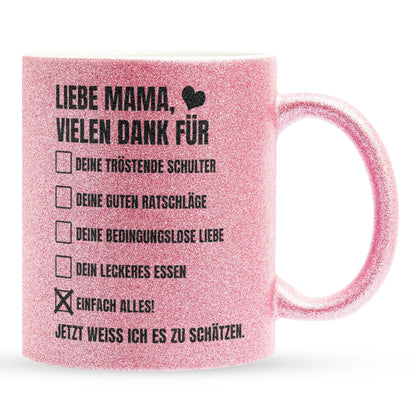 22Feels® Mama Geschenk - Glitzertasse mit Spruch (Pink, 320ml)-Glitzertasse Pink 320ml-22Feels