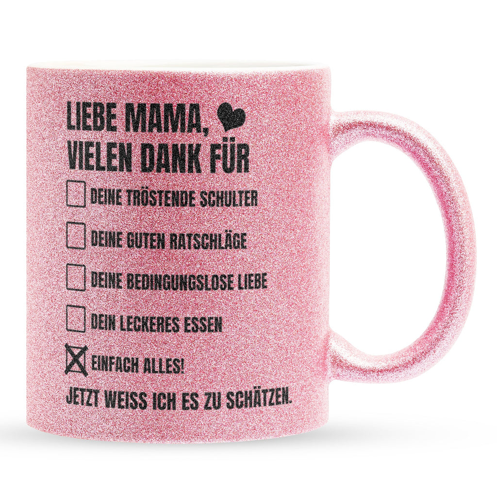 22Feels® Mama Geschenk - Glitzertasse mit Spruch (Pink, 320ml)-Glitzertasse Pink 320ml-22Feels