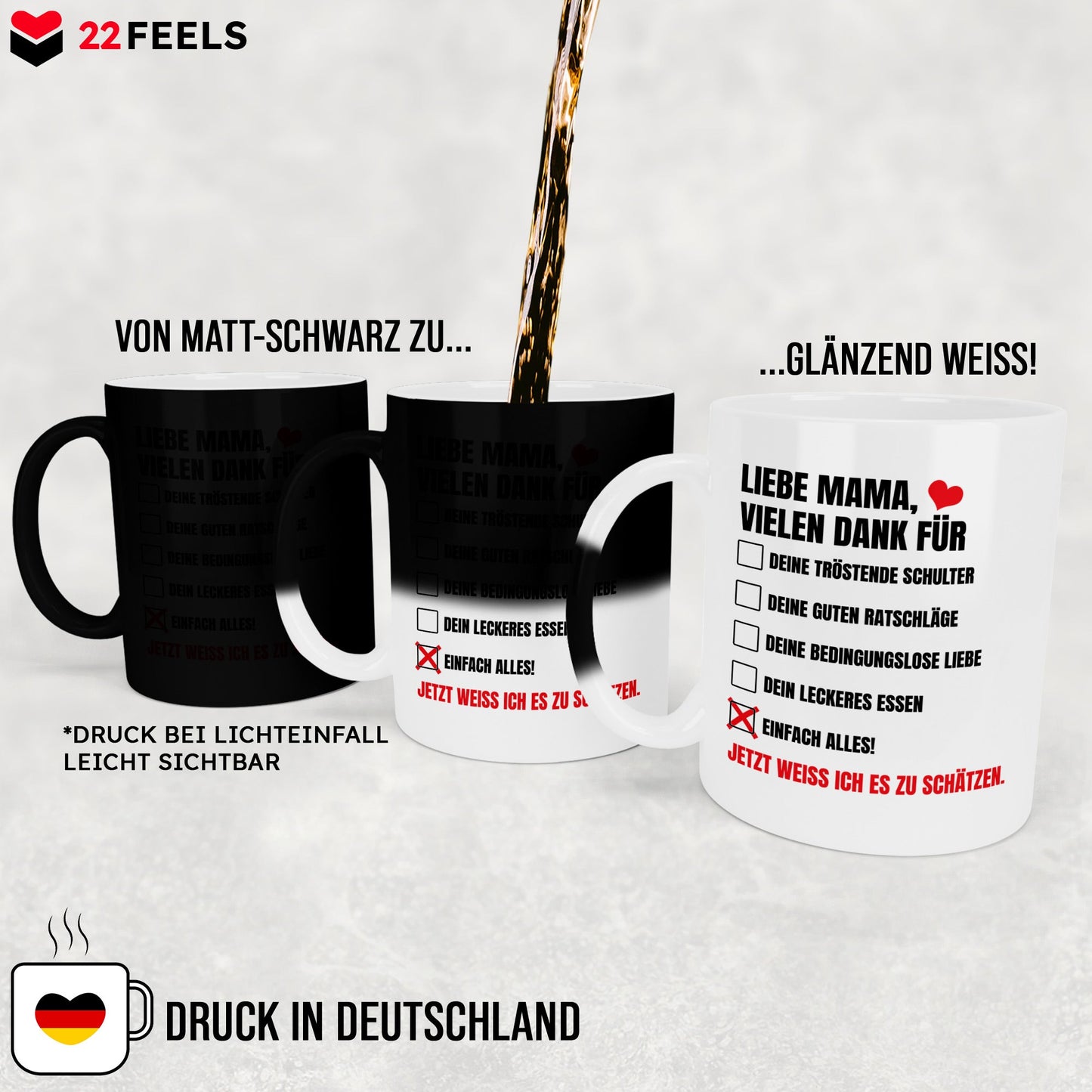 22Feels® Mama Geschenk - Zaubertasse mit Spruch (Matt-Schwarz und Weiss, 320ml)-Farbwechsel Tasse Matt 320ml-22Feels