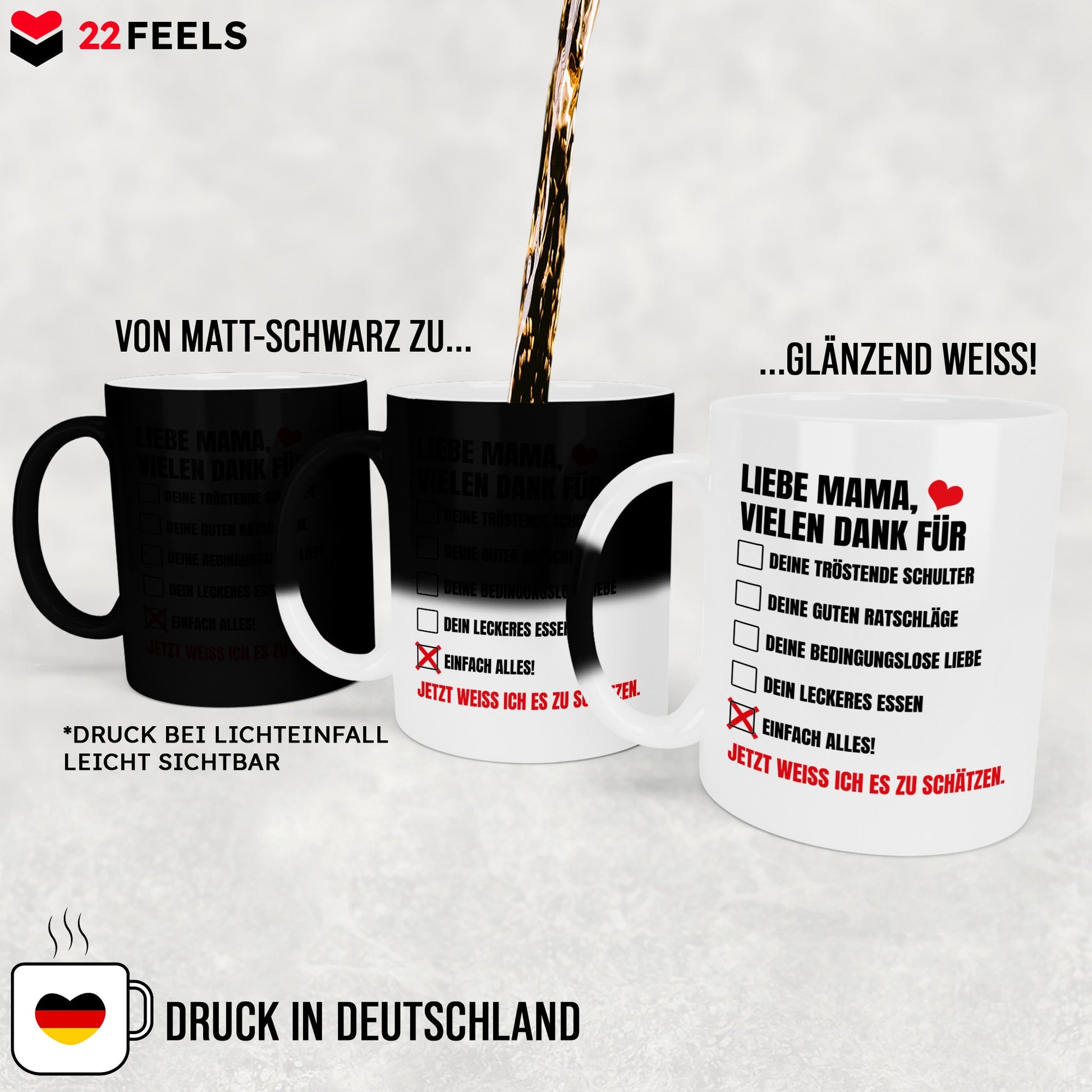 22Feels® Mama Geschenk - Zaubertasse mit Spruch (Matt-Schwarz und Weiss, 320ml)-Farbwechsel Tasse Matt 320ml-22Feels