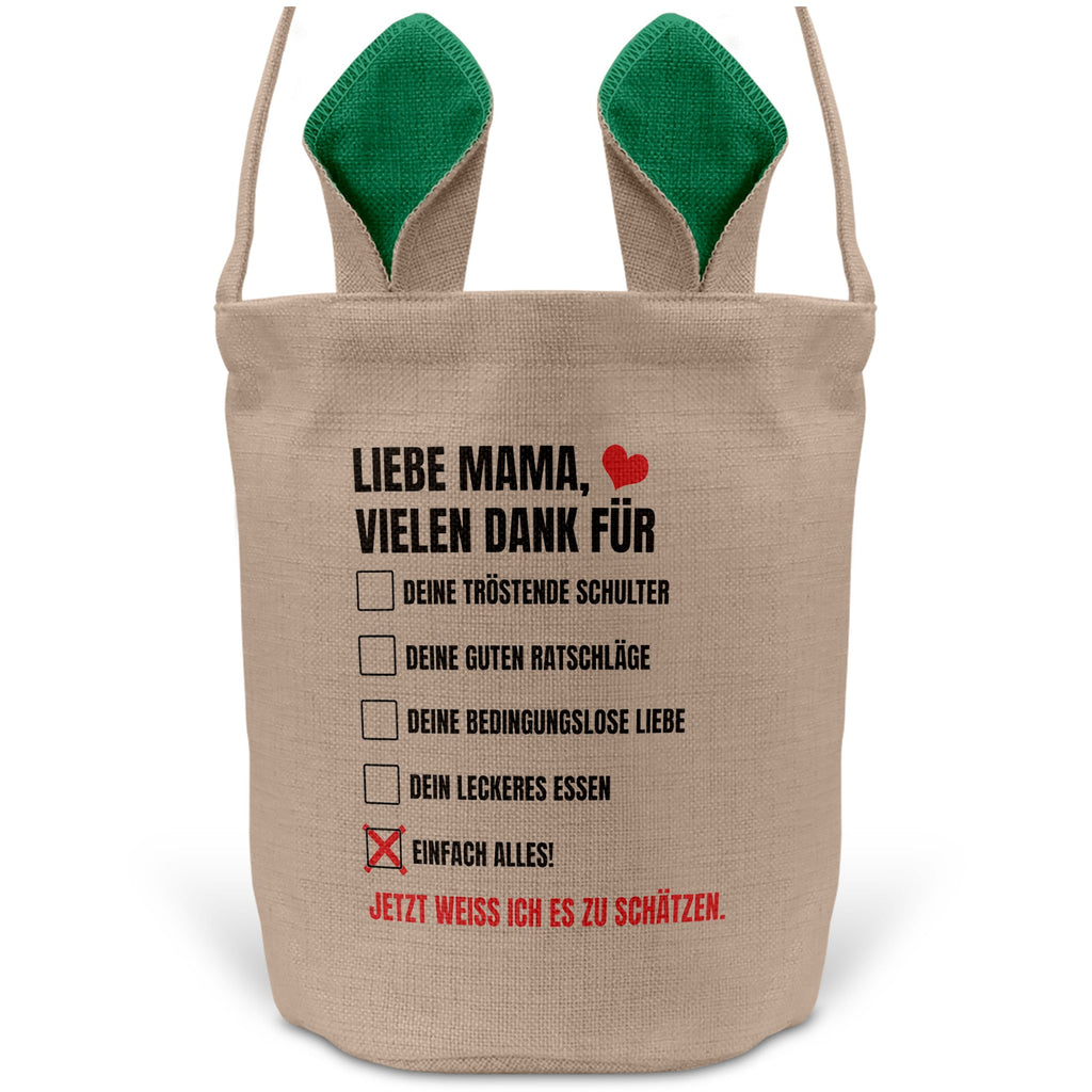 22Feels® Mama Osterkorb Mutter mit Henkel Ostergeschenk Tragetasche Ostern Deko Osternest Körbchen Hasenohren (Beige/Grün)-Ostern Tragetasche-22Feels