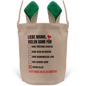 22Feels® Mama Osterkorb Mutter mit Henkel Ostergeschenk Tragetasche Ostern Deko Osternest Körbchen Hasenohren (Beige/Grün)-Ostern Tragetasche-22Feels