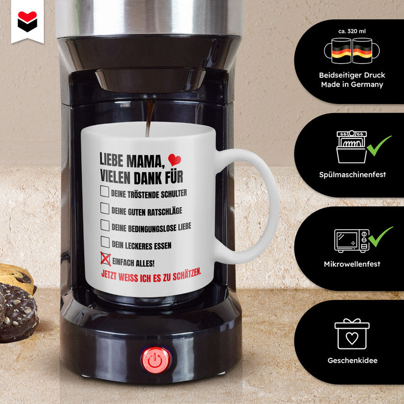 22Feels® Geschenk für Mamas - Tasse mit Spruch: Vielen Dank für Einfach Alles! (Weiss, 320ml)-Weisse Tasse 320ml-22Feels