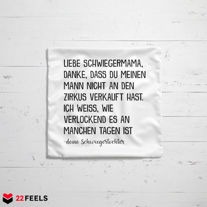 22Feels® Schwiegermutter Geschenk von der Schwiegertochter bzw. Braut - Kissen mit Spruch (Weiss 40x40cm)-Kissen Weiss 40x40-22Feels