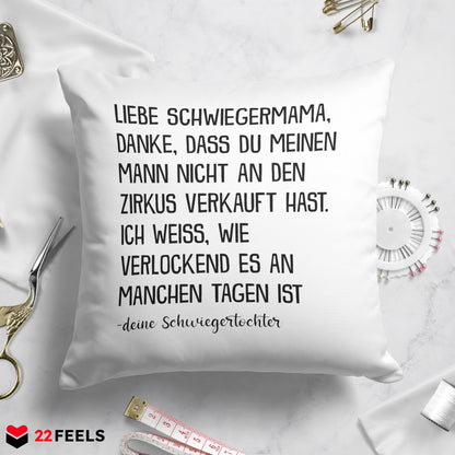 22Feels® Schwiegermutter Geschenk von der Schwiegertochter bzw. Braut - Kissen mit Spruch (Weiss 40x40cm)-Kissen Weiss 40x40-22Feels