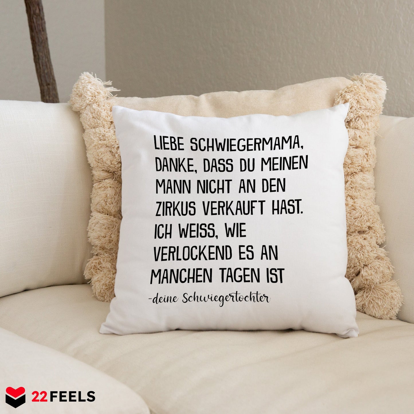 22Feels® Schwiegermutter Geschenk von der Schwiegertochter bzw. Braut - Kissen mit Spruch (Weiss 40x40cm)-Kissen Weiss 40x40-22Feels