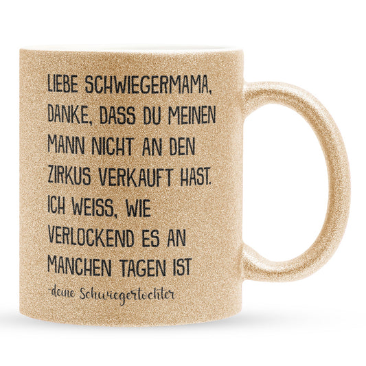 22Feels® Schwiegermutter Geschenk von Schwiegertochter bzw. Braut - Glitzertasse mit Spruch (Gold, 320ml)-Glitzertasse Gold 320ml-22Feels