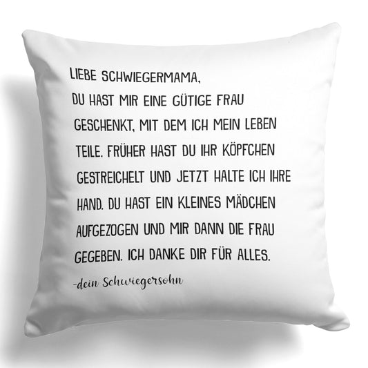 22Feels® Schwiegermutter Geschenk vom Schwiegersohn bzw. Bräutigam - Kissen mit Spruch (Weiss 40x40cm)-Kissen Weiss 40x40-22Feels