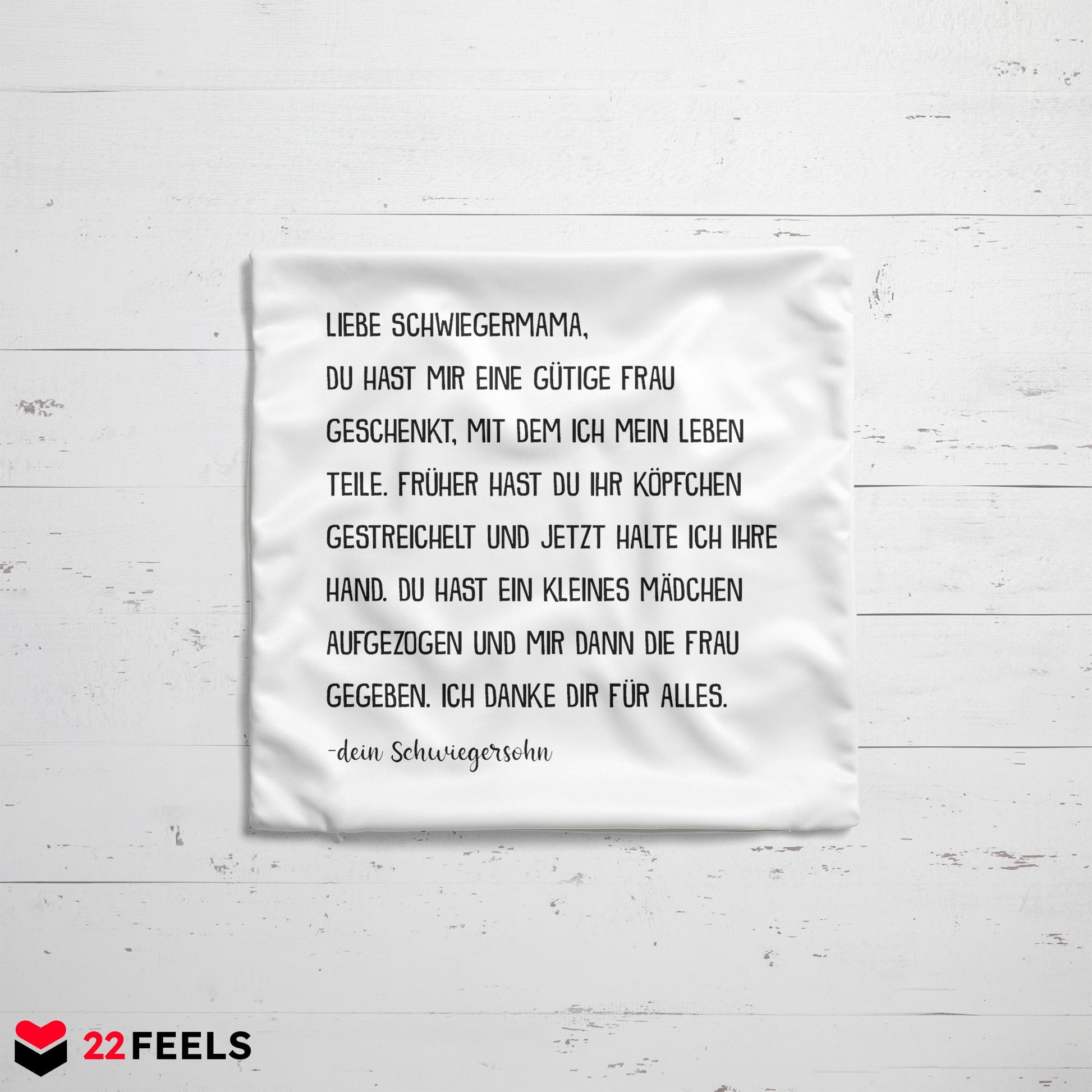 22Feels® Schwiegermutter Geschenk vom Schwiegersohn bzw. Bräutigam - Kissen mit Spruch (Weiss 40x40cm)-Kissen Weiss 40x40-22Feels