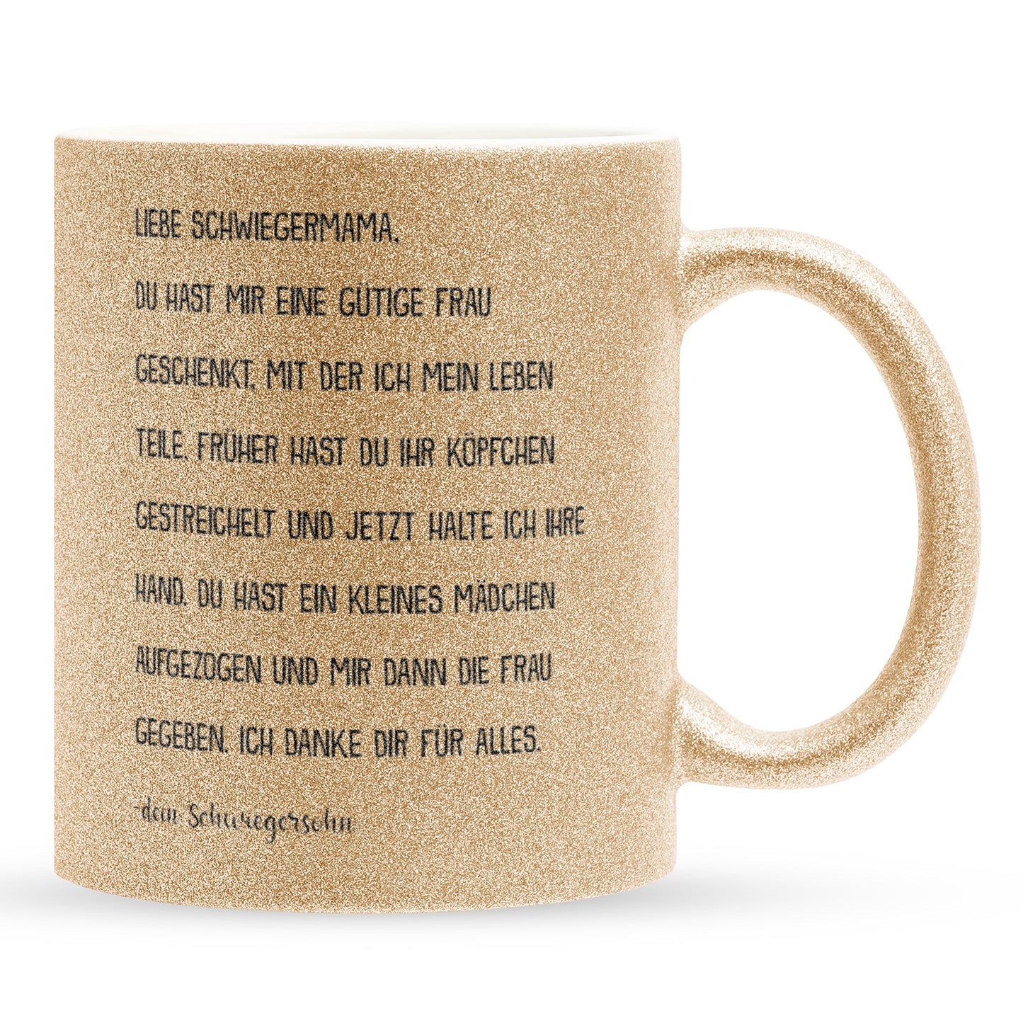 22Feels® Schwiegermutter Geschenk von Schwiegersohn bzw. Bräutigam - Glitzertasse mit Spruch (Gold, 320ml)-Glitzertasse Gold 320ml-22Feels