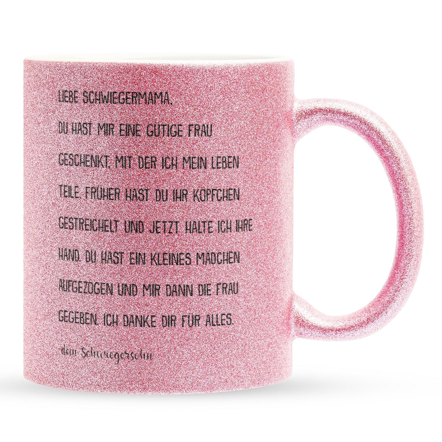 22Feels® Schwiegermutter Geschenk von Schwiegersohn bzw. Bräutigam - Glitzertasse mit Spruch (Pink, 320ml)-Glitzertasse Pink 320ml-22Feels