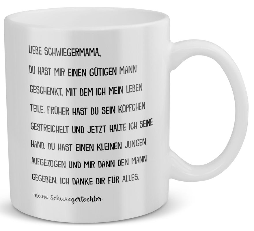 22Feels® Geschenk für Schwiegermutter von Schwiegertochter - Tasse mit Spruch: Du Hast Mir Einen Gütigen Mann Geschenkt (Weiss, 320ml)-Weisse Tasse 320ml-22Feels