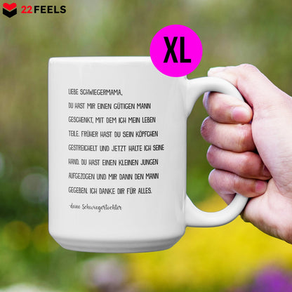 22Feels® Schwiegermutter Geschenk von Schwiegertochter bzw. Braut - XL Tasse mit Spruch (Weiss, 440ml)-Weisse XL Tasse 440ml-22Feels