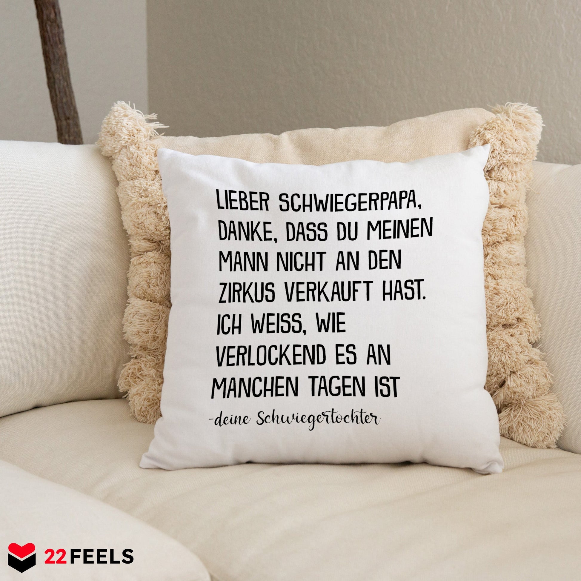 22Feels® Schwiegervater Geschenk von der Schwiegertochter bzw. Braut - Kissen mit Spruch (Weiss 40x40cm)-Kissen Weiss 40x40-22Feels