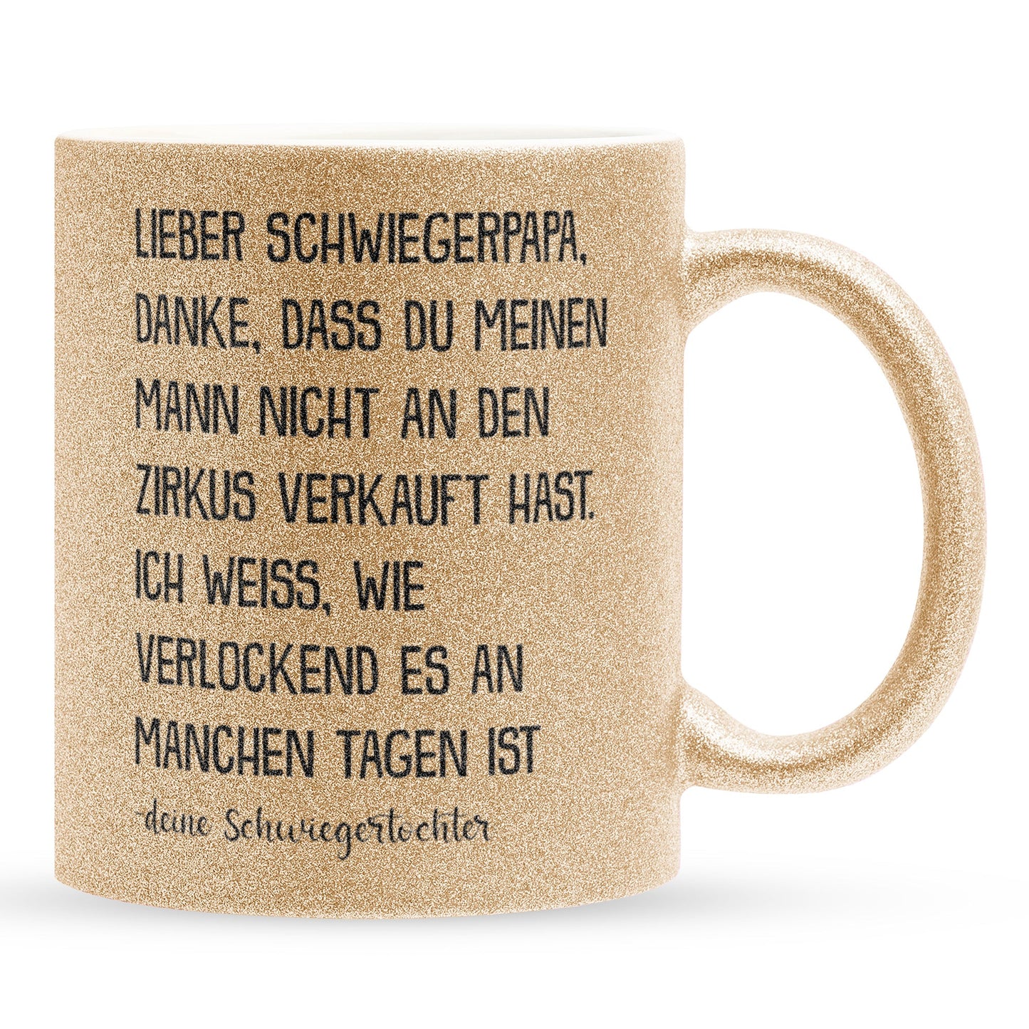 22Feels® Schwiegervater Geschenk von Schwiegertochter bzw. Braut - Glitzertasse mit Spruch (Gold, 320ml)-Glitzertasse Gold 320ml-22Feels