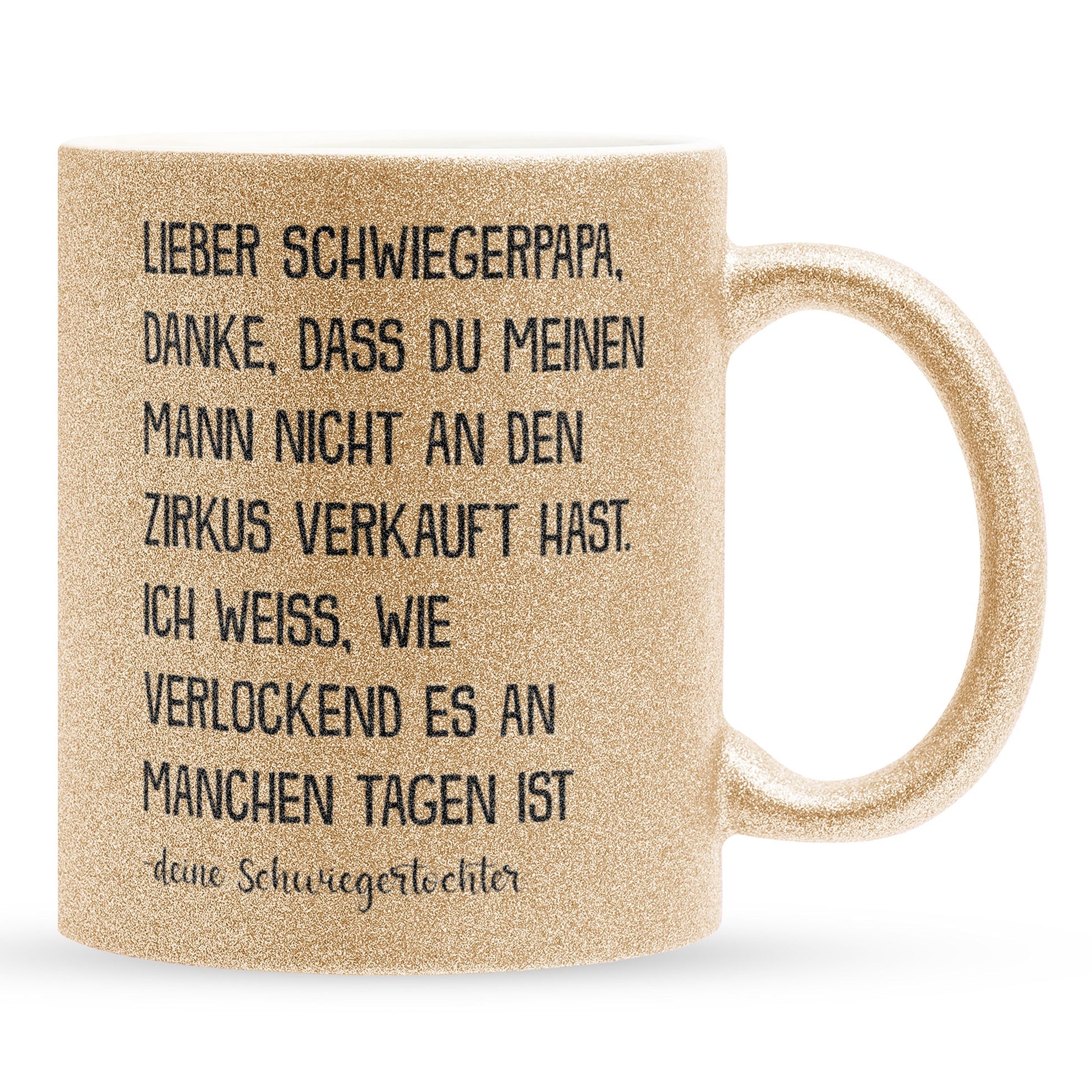 22Feels® Schwiegervater Geschenk von Schwiegertochter bzw. Braut - Glitzertasse mit Spruch (Gold, 320ml)-Glitzertasse Gold 320ml-22Feels