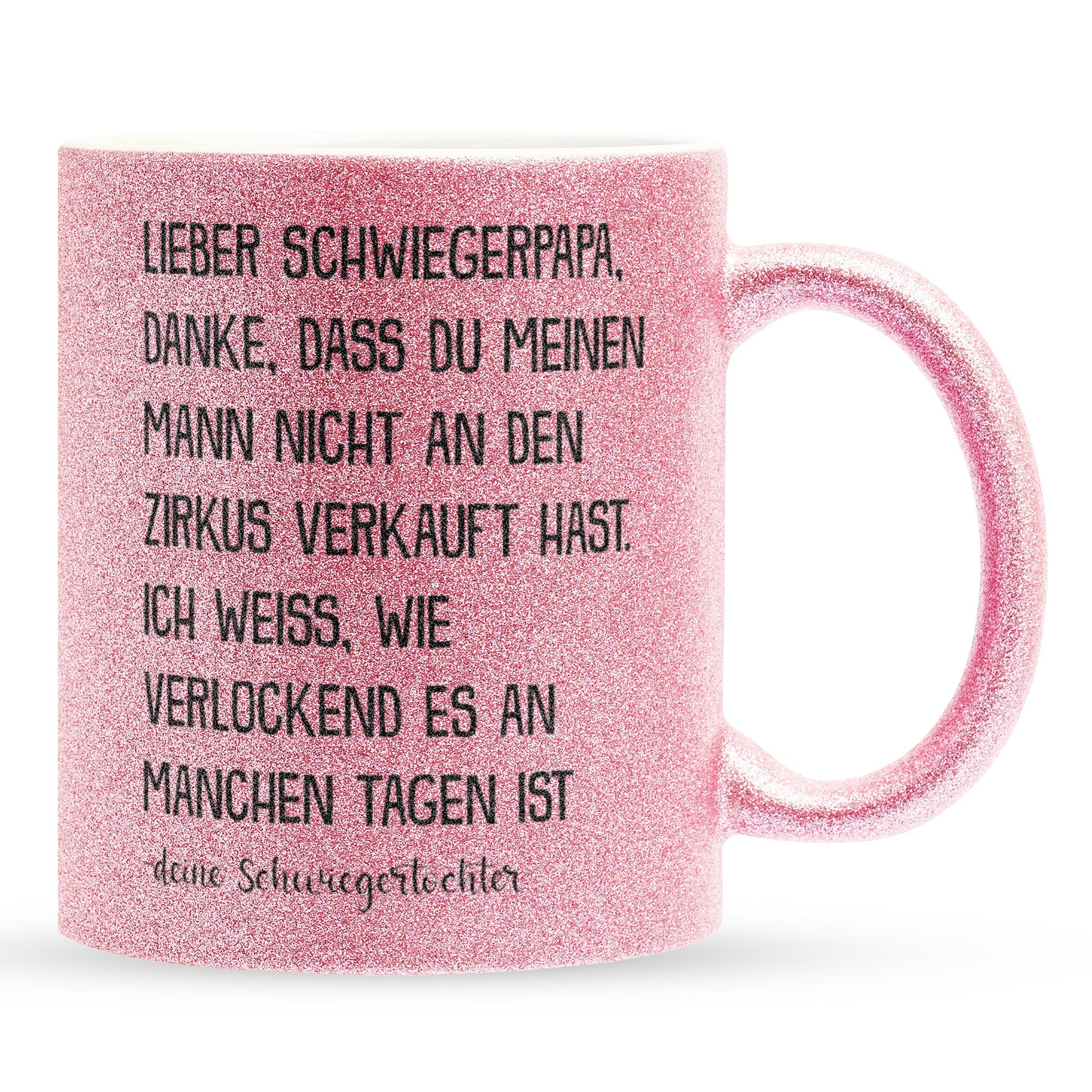 22Feels® Schwiegervater Geschenk von Schwiegertochter bzw. Braut - Glitzertasse mit Spruch (Pink, 320ml)-Glitzertasse Pink 320ml-22Feels