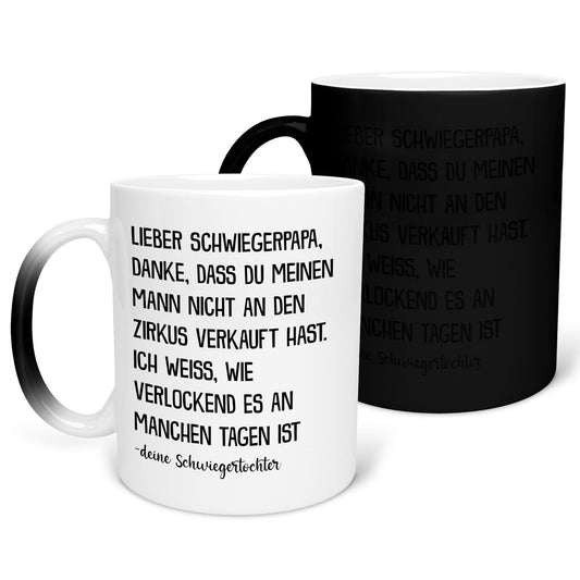 22Feels® Schwiegervater Geschenk von Schwiegertochter bzw. Braut - Zaubertasse mit Spruch (Matt-Schwarz und Weiss, 320ml)-Farbwechsel Tasse Matt 320ml-22Feels