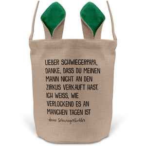 22Feels® Schwiegerpapa Osterkorb von Schwiegertochter mit Henkel Ostergeschenk Tragetasche Ostern Deko Osternest Körbchen Hasenohren (Beige/Grün)-Ostern Tragetasche-22Feels