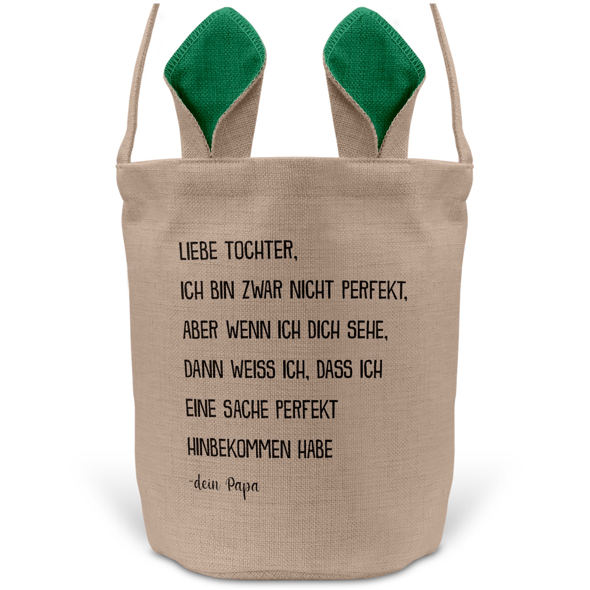 22Feels® Tochter Osterkorb von Papa Kinder mit Henkel Ostergeschenk Tragetasche Ostern Deko Osternest Körbchen Hasenohren (Beige/Grün)-Ostern Tragetasche-22Feels