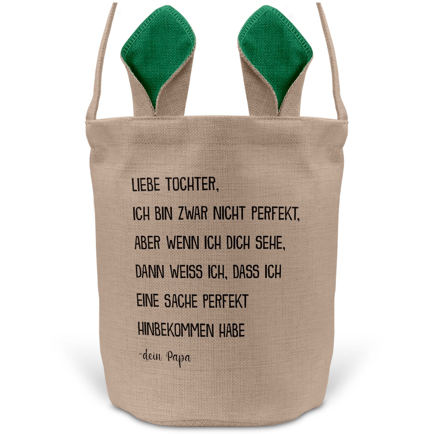 22Feels® Tochter Osterkorb von Papa Kinder mit Henkel Ostergeschenk Tragetasche Ostern Deko Osternest Körbchen Hasenohren (Beige/Grün)-Ostern Tragetasche-22Feels