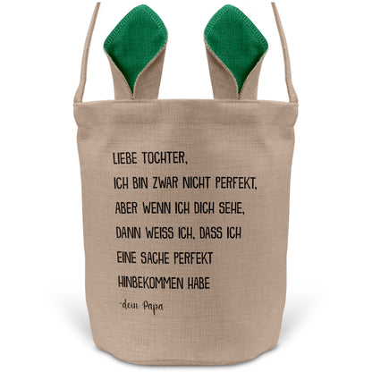22Feels® Tochter Osterkorb von Papa Kinder mit Henkel Ostergeschenk Tragetasche Ostern Deko Osternest Körbchen Hasenohren (Beige/Grün)-Ostern Tragetasche-22Feels