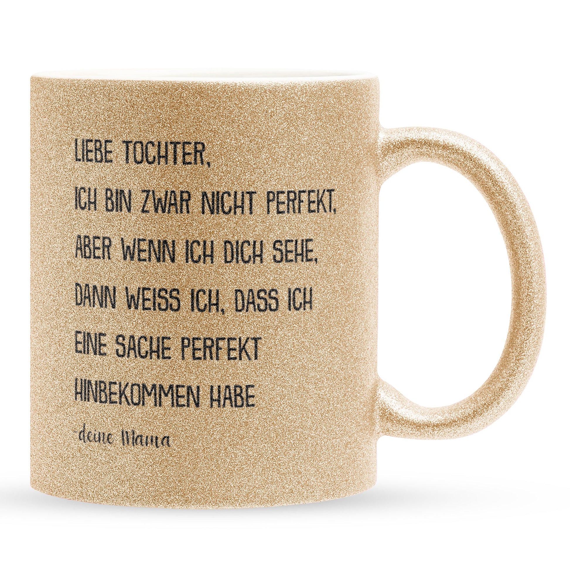 22Feels® Tochter Geschenk von Mama - Glitzertasse mit Spruch (Gold, 320ml)-Glitzertasse Gold 320ml-22Feels