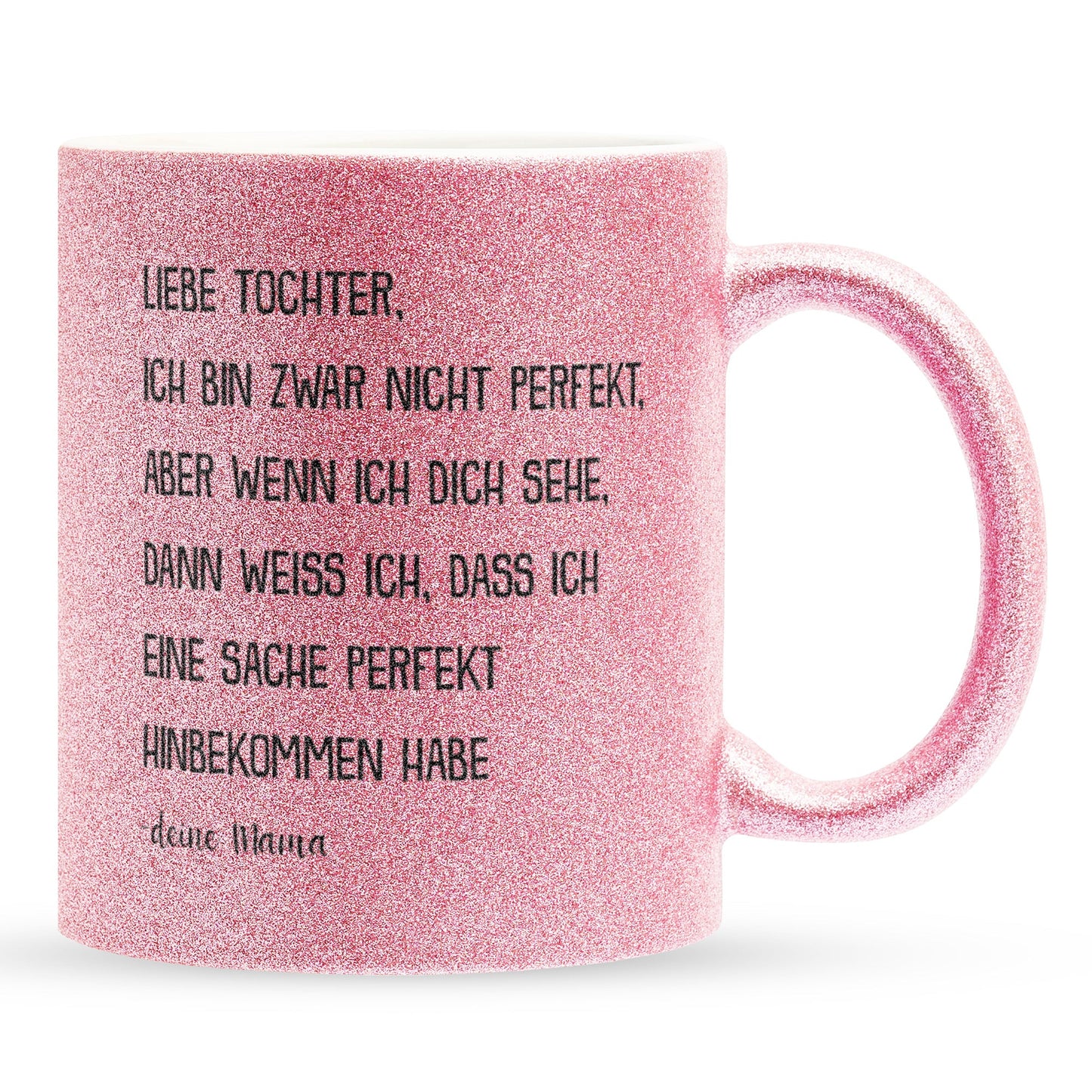 22Feels® Tochter Geschenk von Mama - Glitzertasse mit Spruch (Pink, 320ml)-Glitzertasse Pink 320ml-22Feels