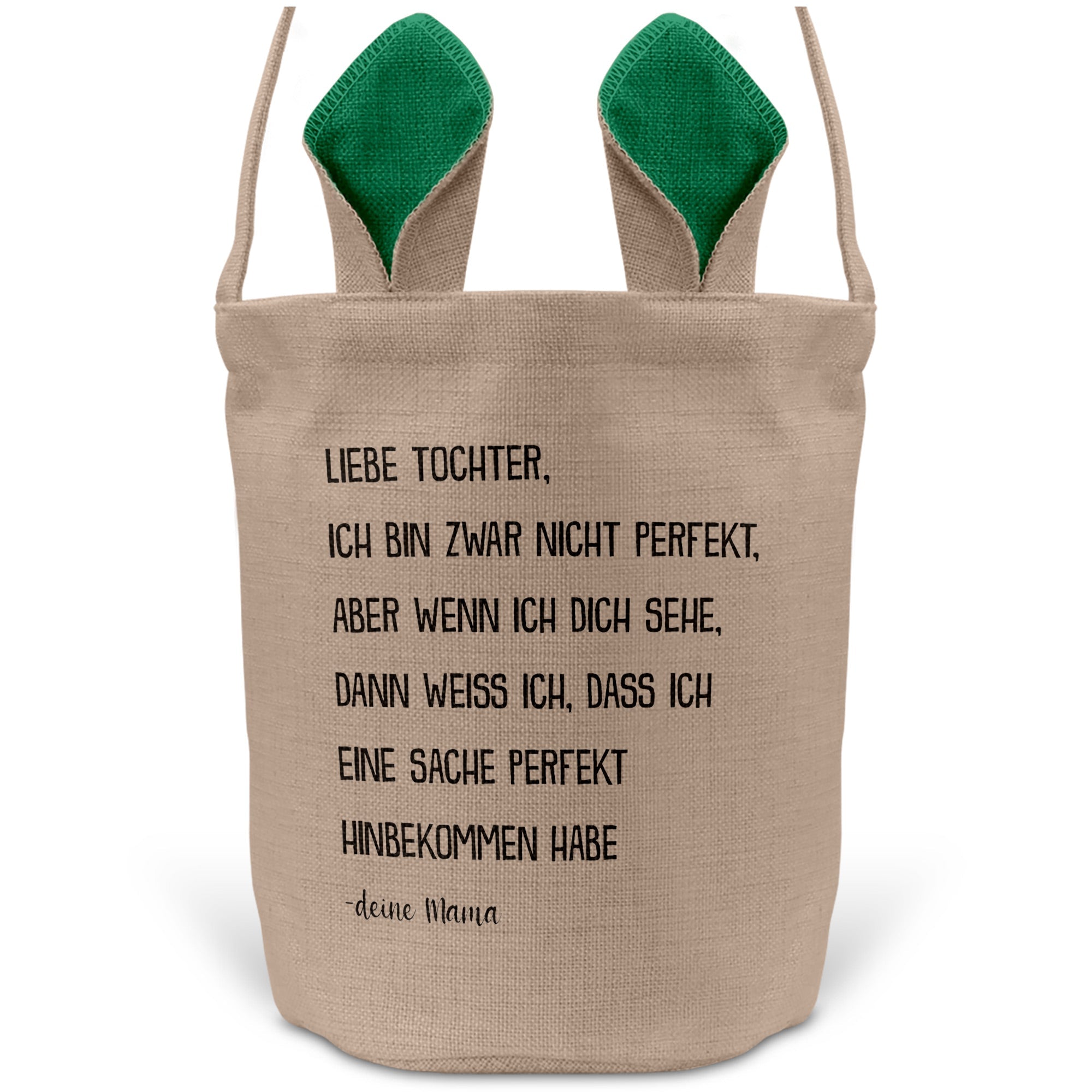 22Feels® Tochter Osterkorb von Mama Kinder mit Henkel Ostergeschenk Tragetasche Ostern Deko Osternest Körbchen Hasenohren (Beige/Grün)-Ostern Tragetasche-22Feels