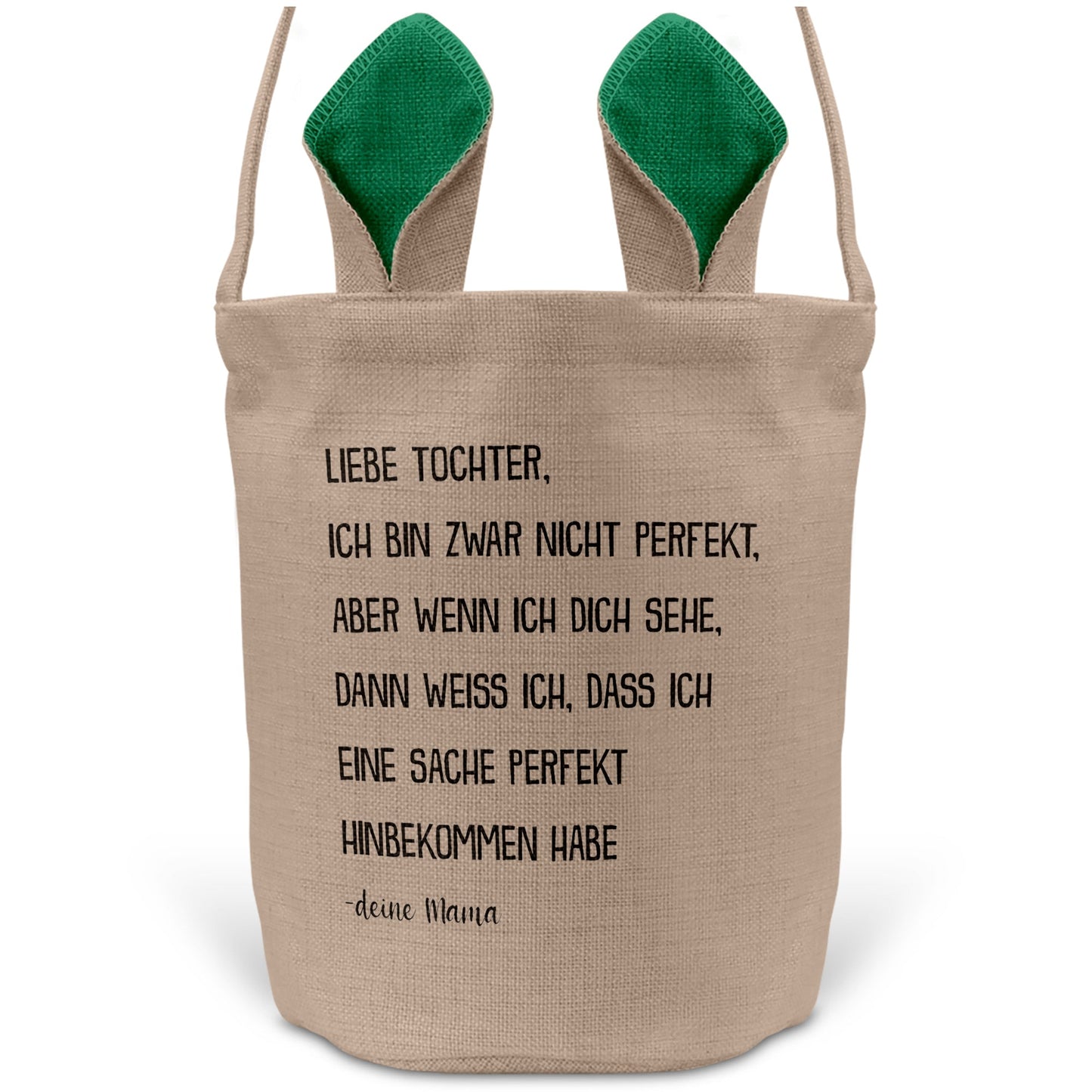 22Feels® Tochter Osterkorb von Mama Kinder mit Henkel Ostergeschenk Tragetasche Ostern Deko Osternest Körbchen Hasenohren (Beige/Grün)-Ostern Tragetasche-22Feels