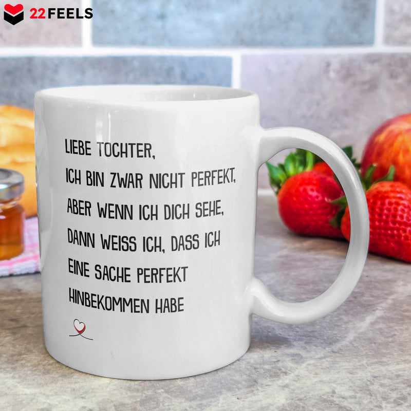 22Feels® Geschenk für Töchter - Tasse mit Spruch: Ich Bin Zwar Nicht Perfekt (Weiss, 320ml)-Weisse Tasse 320ml-22Feels