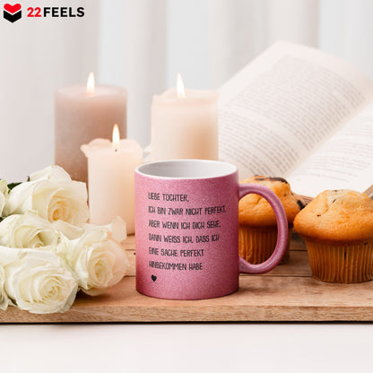 22Feels® Tochter Geschenk - Glitzertasse mit Spruch (Pink, 320ml)-Glitzertasse Pink 320ml-22Feels