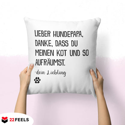 22Feels® Hundepapa Geschenk für Dog Dads und Hunde Herrchen - Kissen mit Spruch (Weiss 40x40cm)-Kissen Weiss 40x40-22Feels